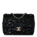Sequin Quilted Small Single Flap Black