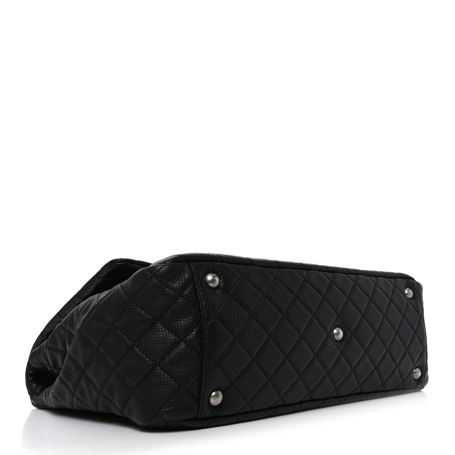 Grained Calfskin Quilted XXL Travel Flap Bag Black