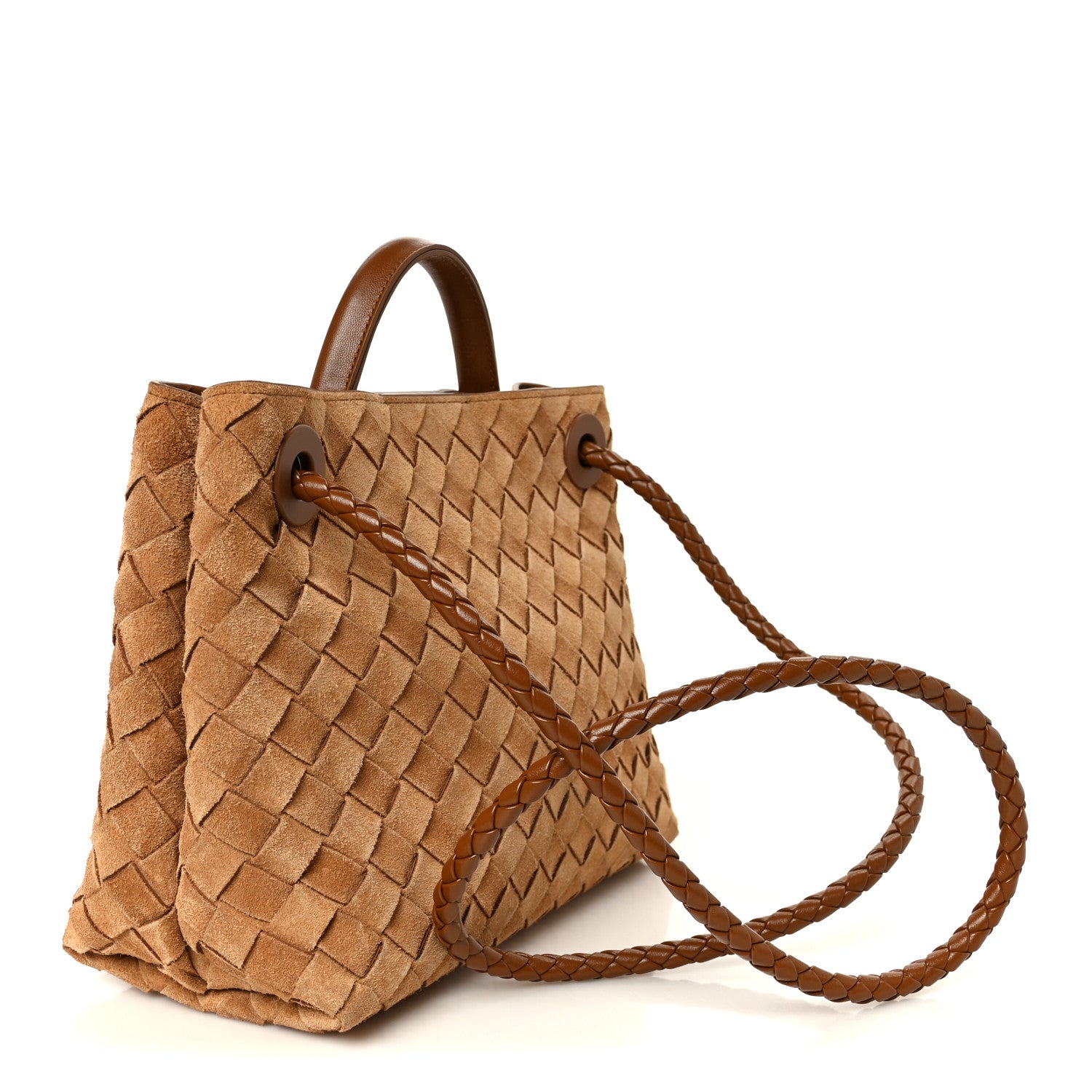 Suede Intrecciato Small Andiamo Shoulder Bag Amber