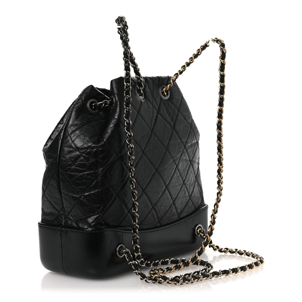 Aged Calfskin Quilted Small Gabrielle Backpack Black