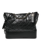 Aged Calfskin Quilted Large Gabrielle Hobo  Black
