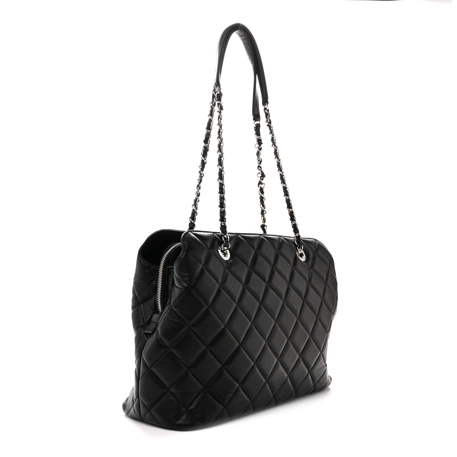 Lambskin Quilted Chic and Soft Shopping Tote Black