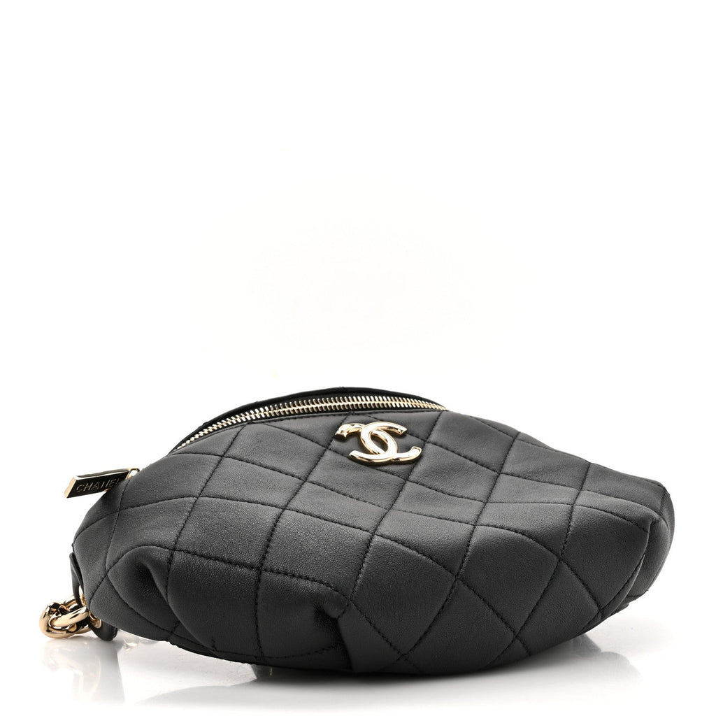 Lambskin Quilted Resin Bi-Color Waist Bag Fanny Pack Black