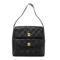 Lambskin Quilted Double Pocket Shoulder Bag Black