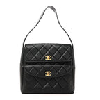 Lambskin Quilted Double Pocket Shoulder Bag Black