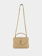 Dark Beige Quilted Leather Medium Satchel