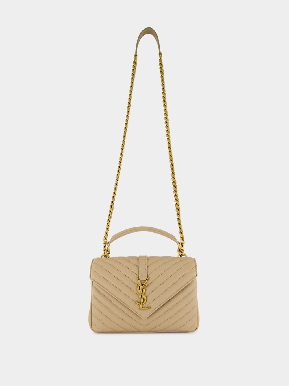 Dark Beige Quilted Leather Medium Satchel