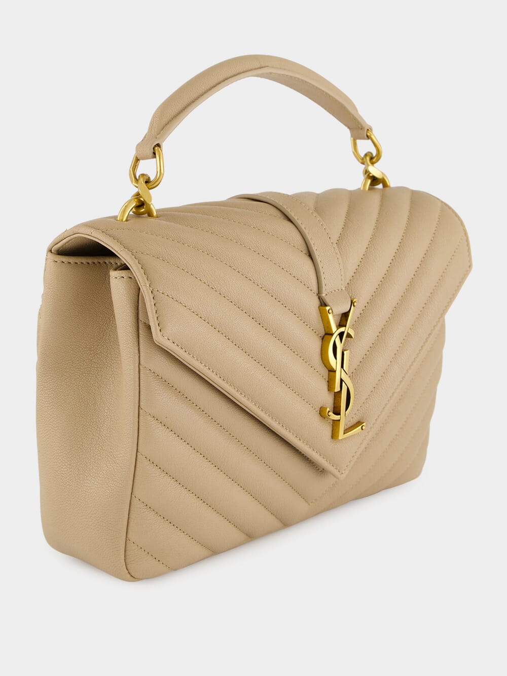 Dark Beige Quilted Leather Medium Satchel