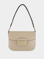 Oatmeal Leather Horsebit Shoulder Bag