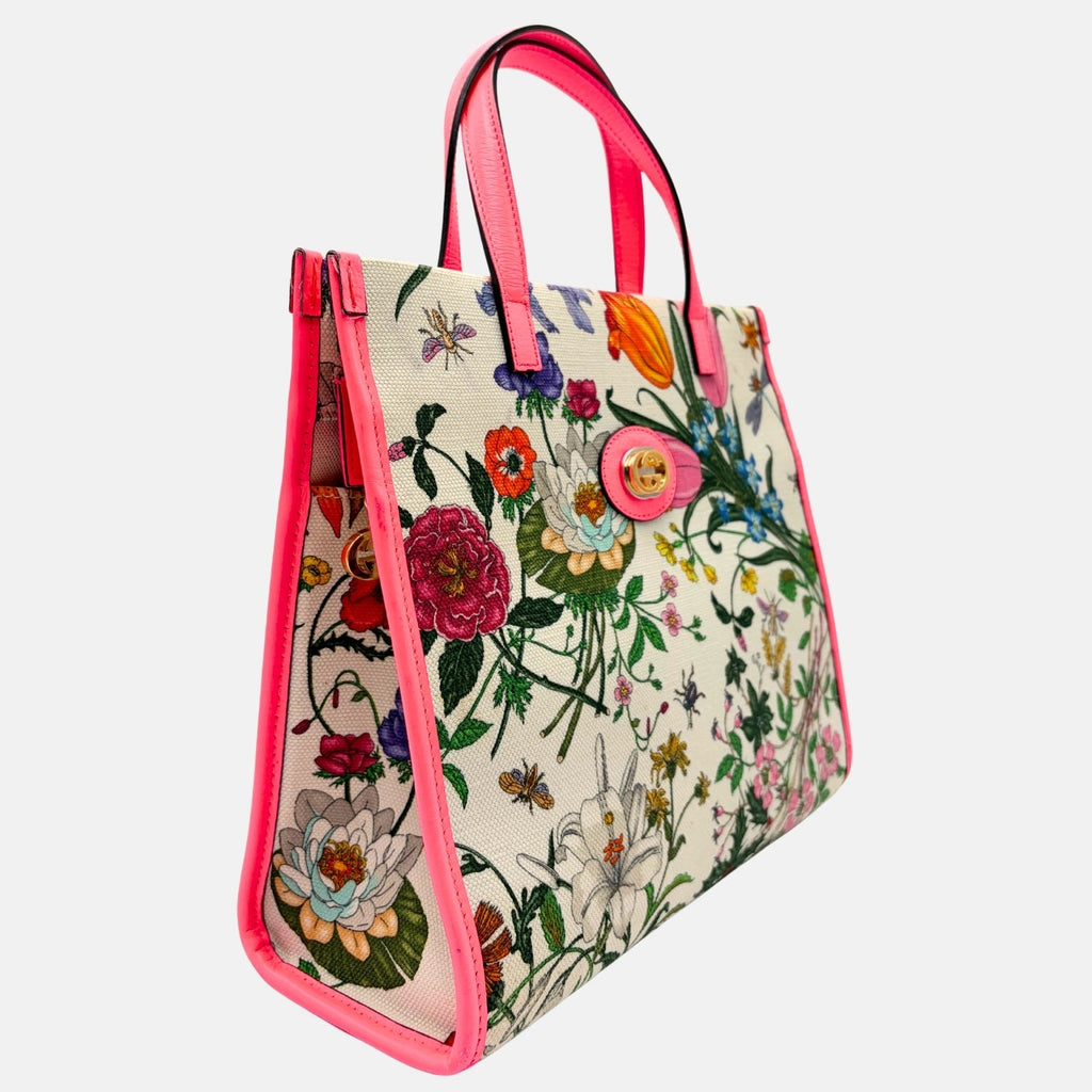 Flora Print Medium Tote Pink Trim