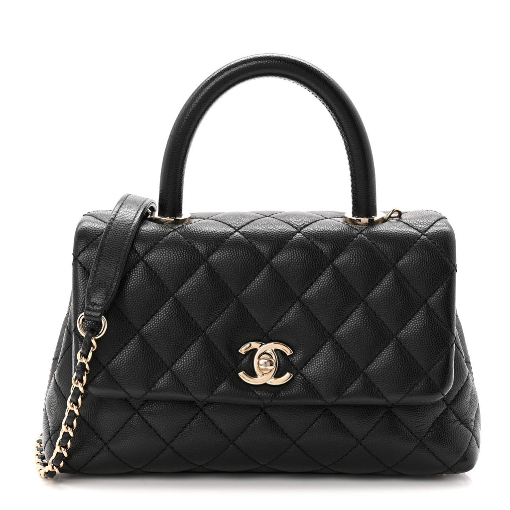 Caviar Quilted Mini Coco Handle Flap Black