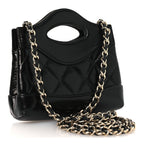 Shiny Lambskin Quilted Micro 31 Clutch With Chain Black