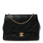 Lambskin Quilted Side Flap Black