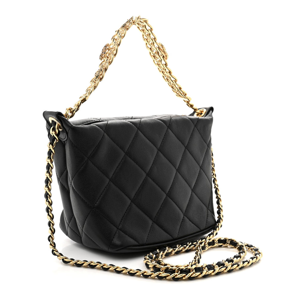 Lambskin Quilted Crystal Small CC Chain Hobo Black