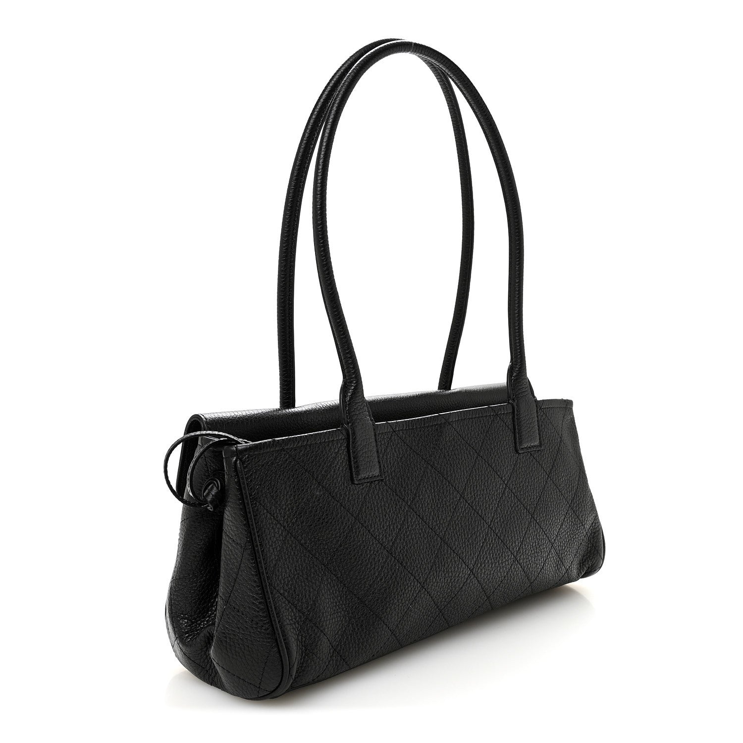 Grained Calfskin Stitched Urban Essentials Small Shopping Bag Black