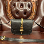 Gucci mini Sylvie Leather Gold chain Black handbag Bag NEW