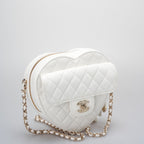 Chanel Big Heart Bag CC in Love Heart Clutch Large Size in White with Champagne Gold Hardware