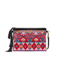 Johnny Was Laurell Fringe Floral Embroidery Bag Zip Handbag Black Pink Purse NEW