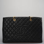 Chanel Large Grand Shopping Tote Black GST Bag in Caviar Leather with Gold Hardware