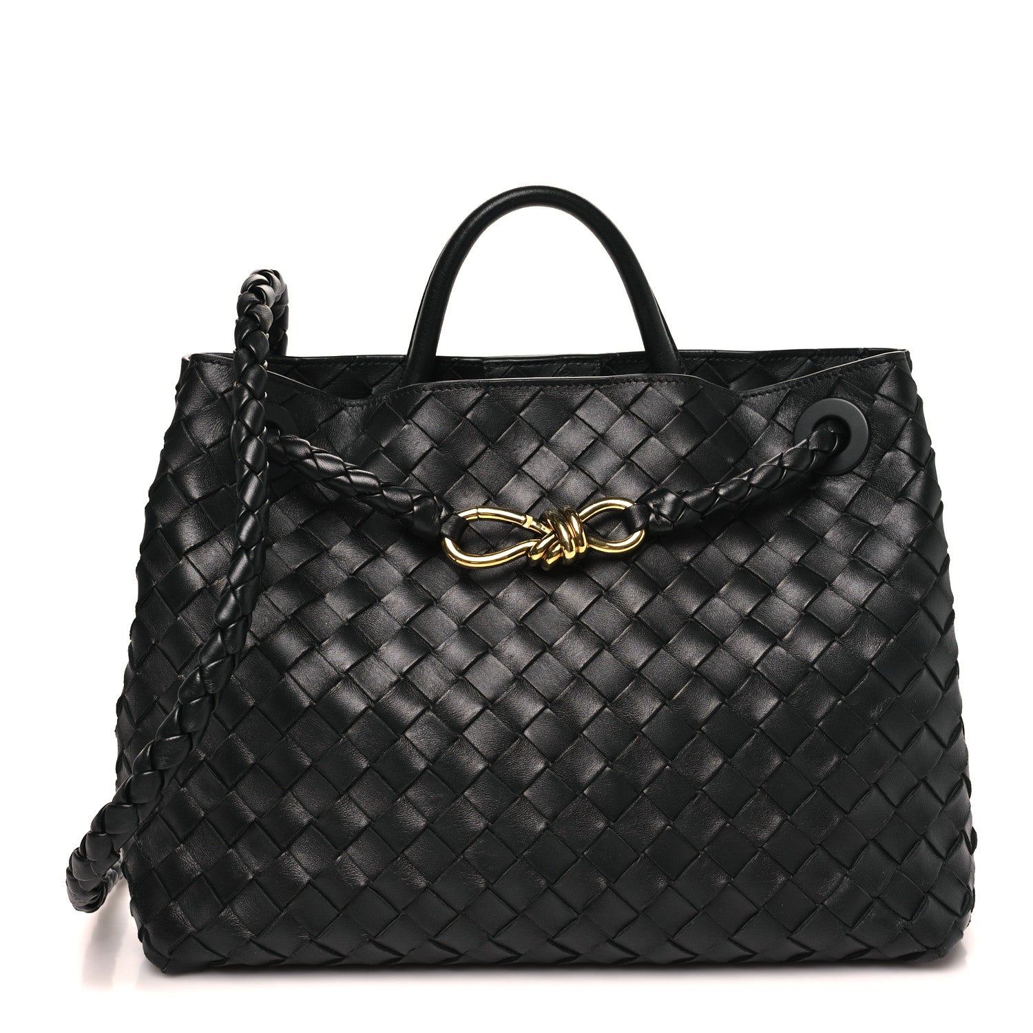 Nappa Intrecciato Medium Andiamo Shoulder Bag Black