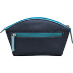 ILI New York Double Heart Cosmetic Case Leather Handbag Bag Navy Blue Purse NEW