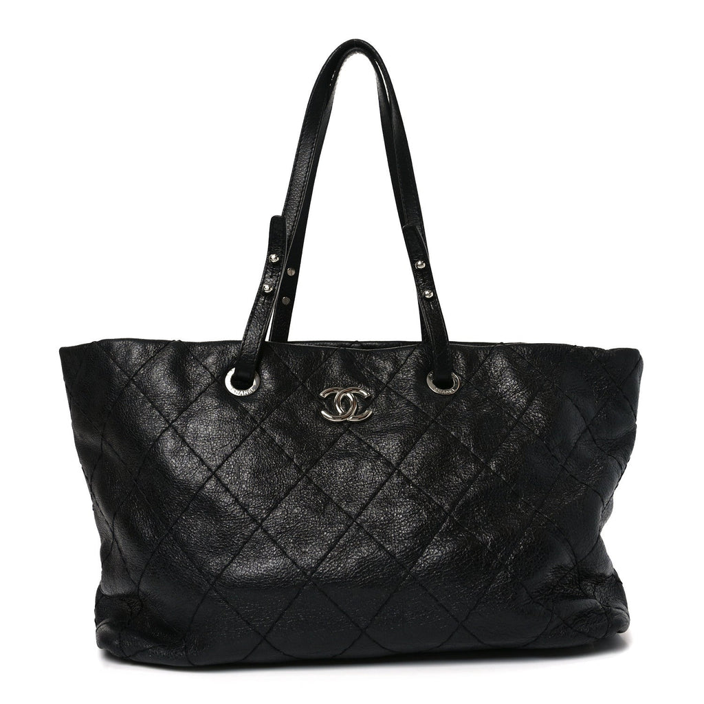 Glazed Calfskin Large On The Road Tote Black