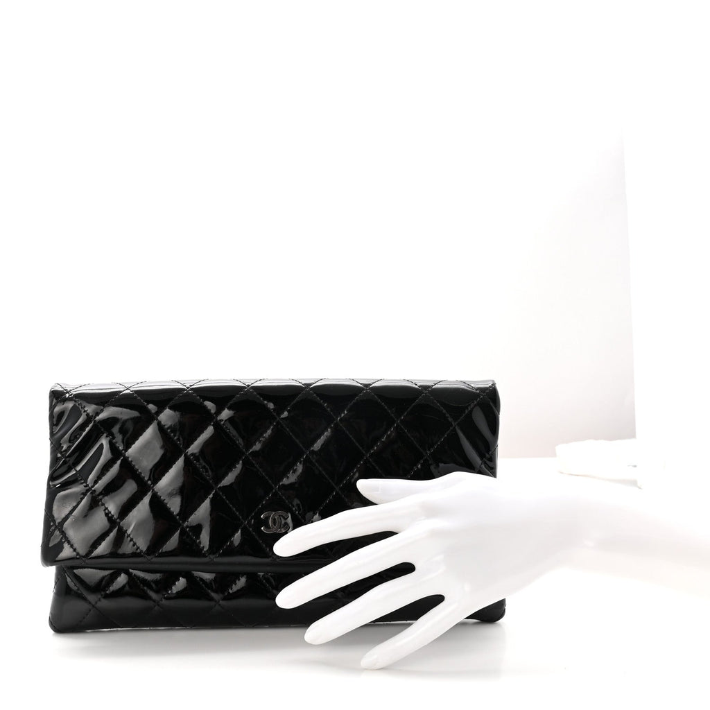 Patent Calfskin Quilted Beauty CC Clutch Black
