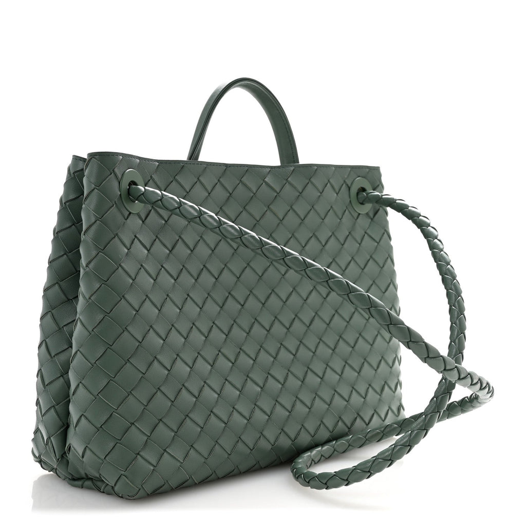Nappa Intrecciato Medium Andiamo Shoulder Bag Aloe