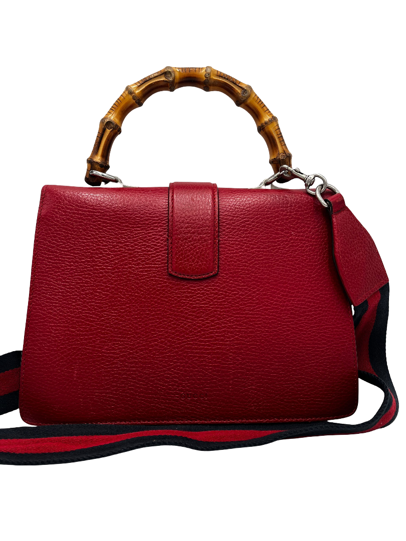 Gucci Dionysus Bamboo Top Handle Bag Leather Red Leather Handbag (Authentic Pre-Loved)