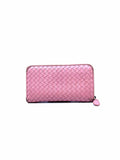 BOTTEGA VENETA Continental Pink Leather Woven Wallet