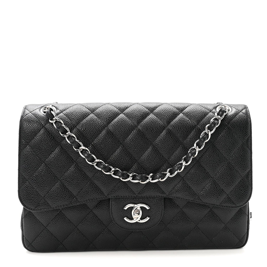 Caviar Quilted Jumbo Double Flap Black