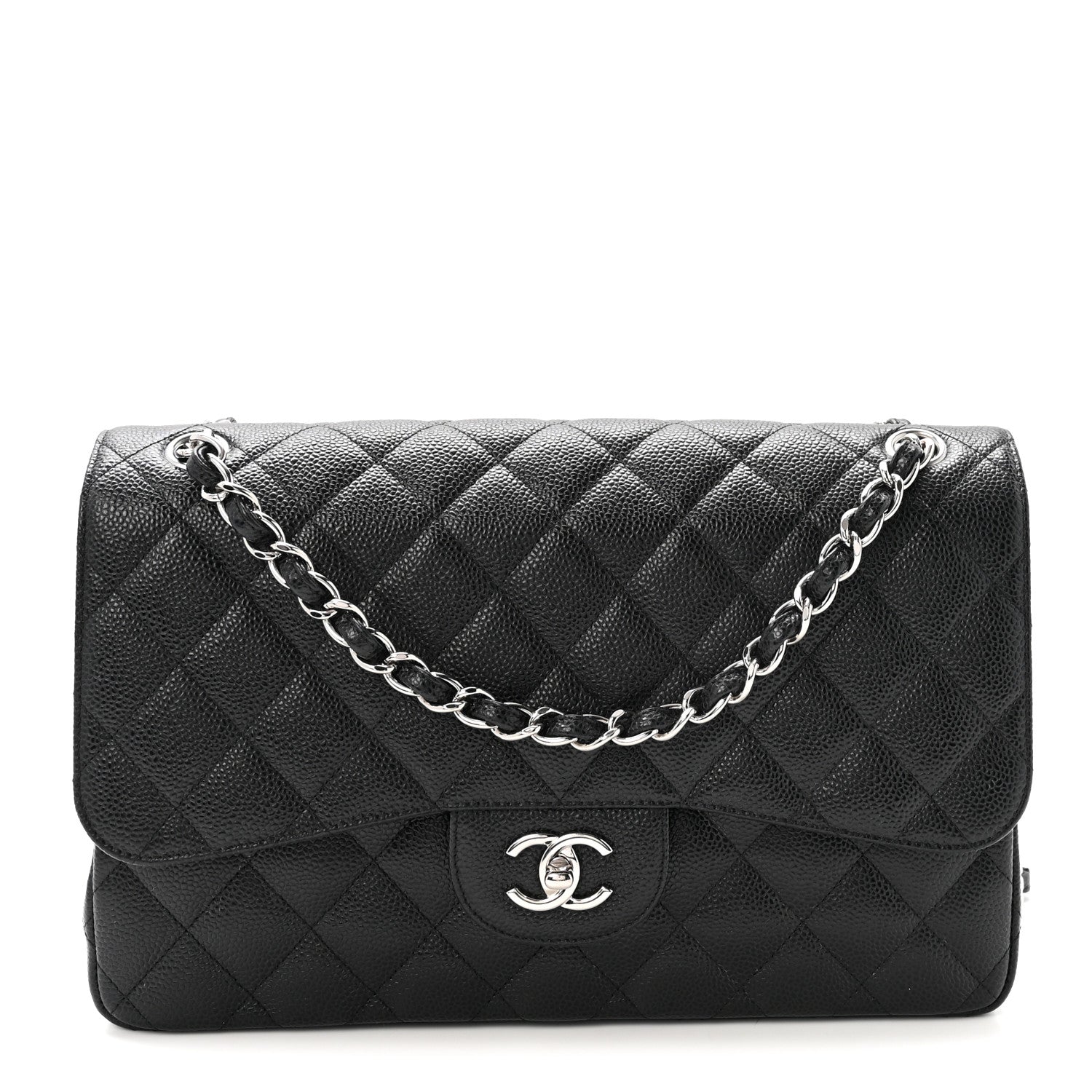 Caviar Quilted Jumbo Double Flap Black