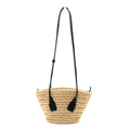 Raffia Calfskin Small Arco Basket Black
