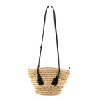Raffia Calfskin Small Arco Basket Black