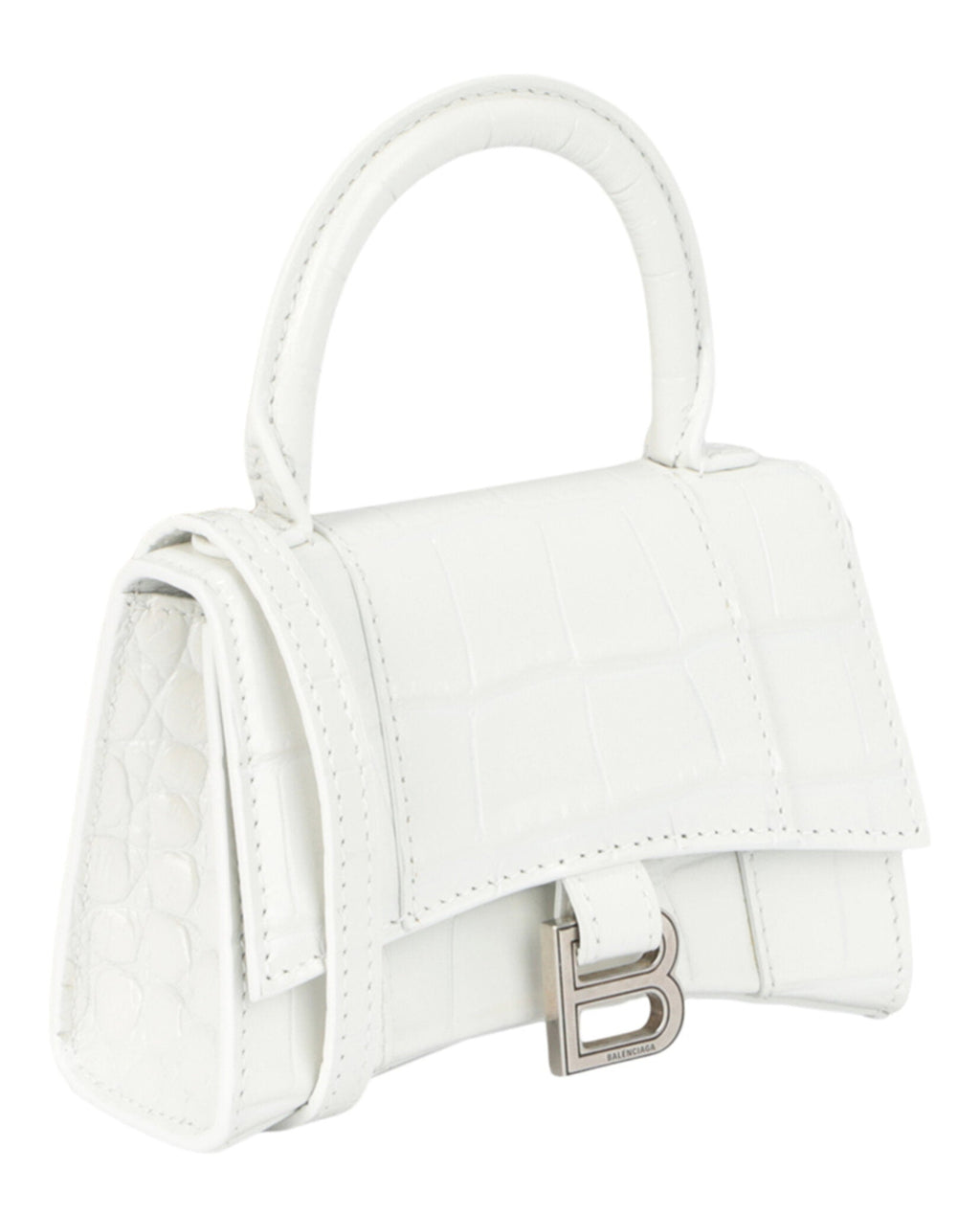 Balenciaga Womens Hourglass Xs Crocodile Embossed Top Handle Bag
