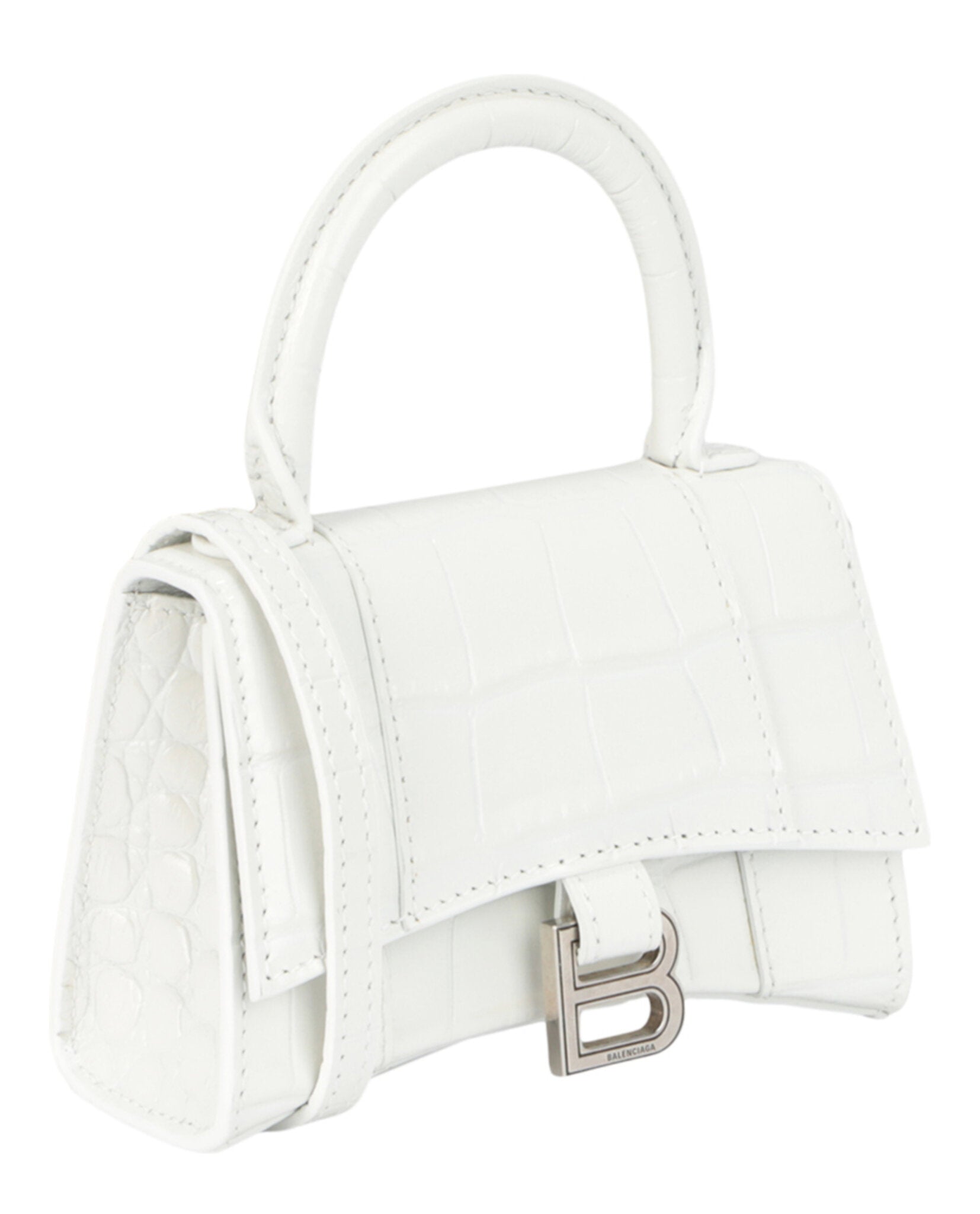 Balenciaga Womens Hourglass Xs Crocodile Embossed Top Handle Bag