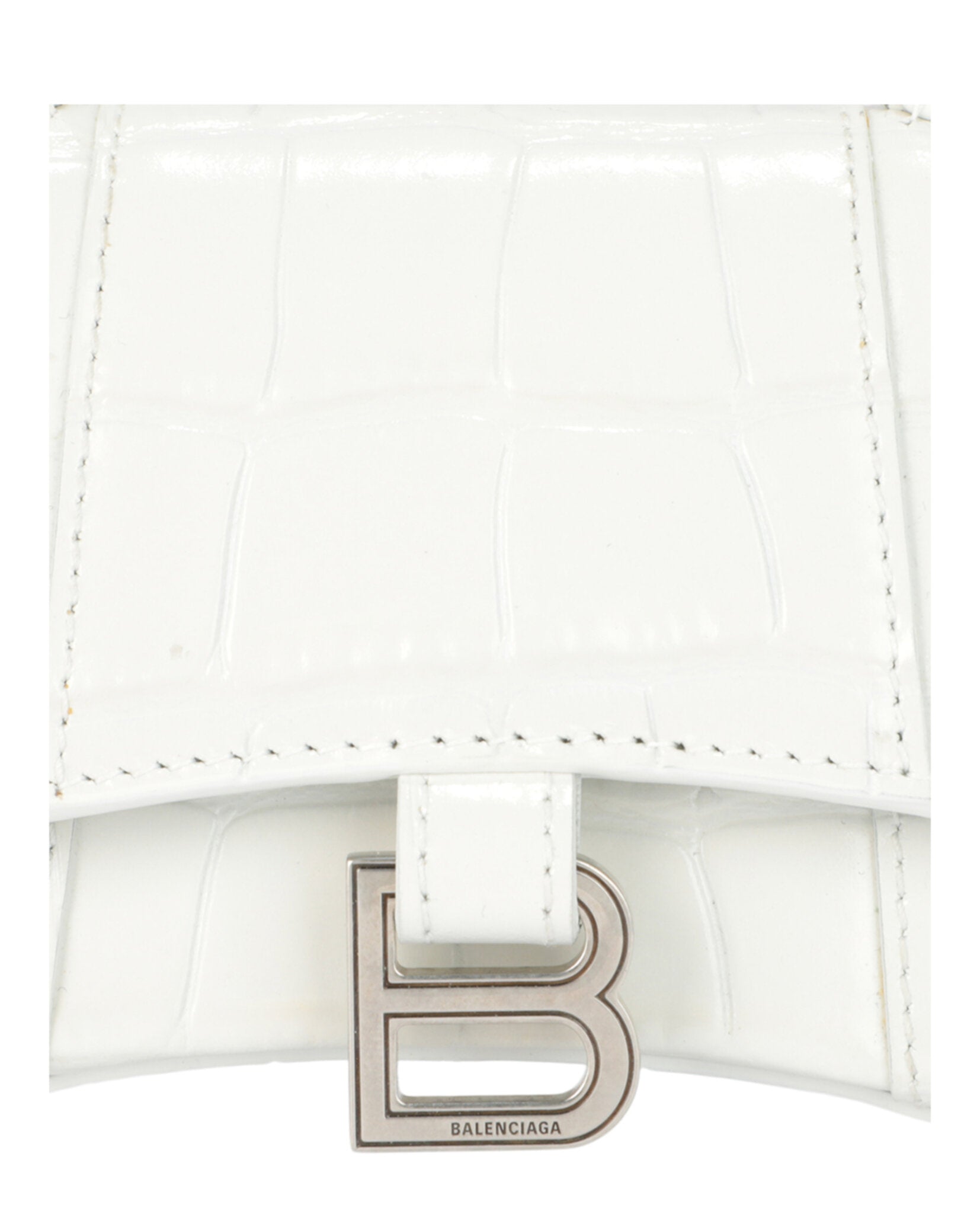 Balenciaga Womens Hourglass Xs Crocodile Embossed Top Handle Bag