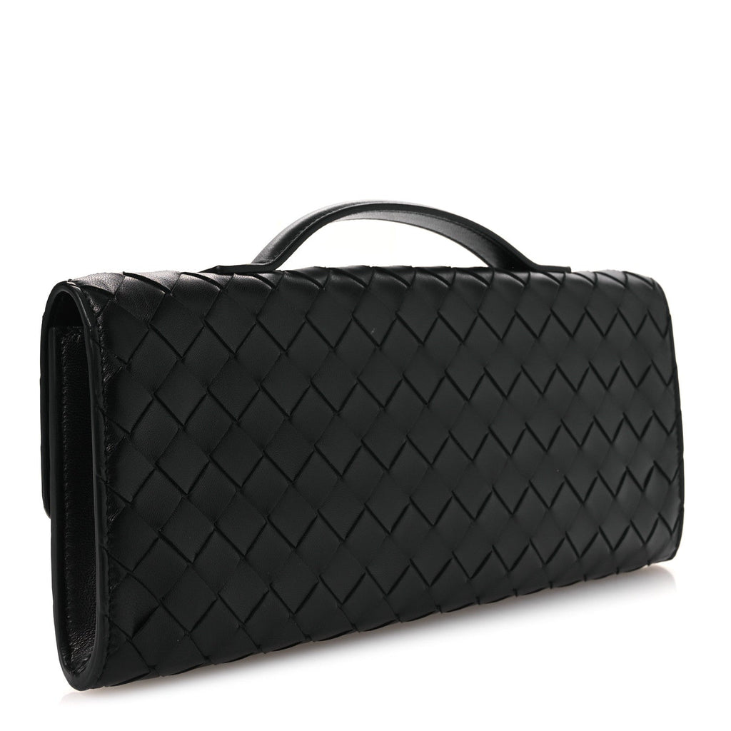 Nappa Intrecciato Long Andiamo Top Handle Clutch Black