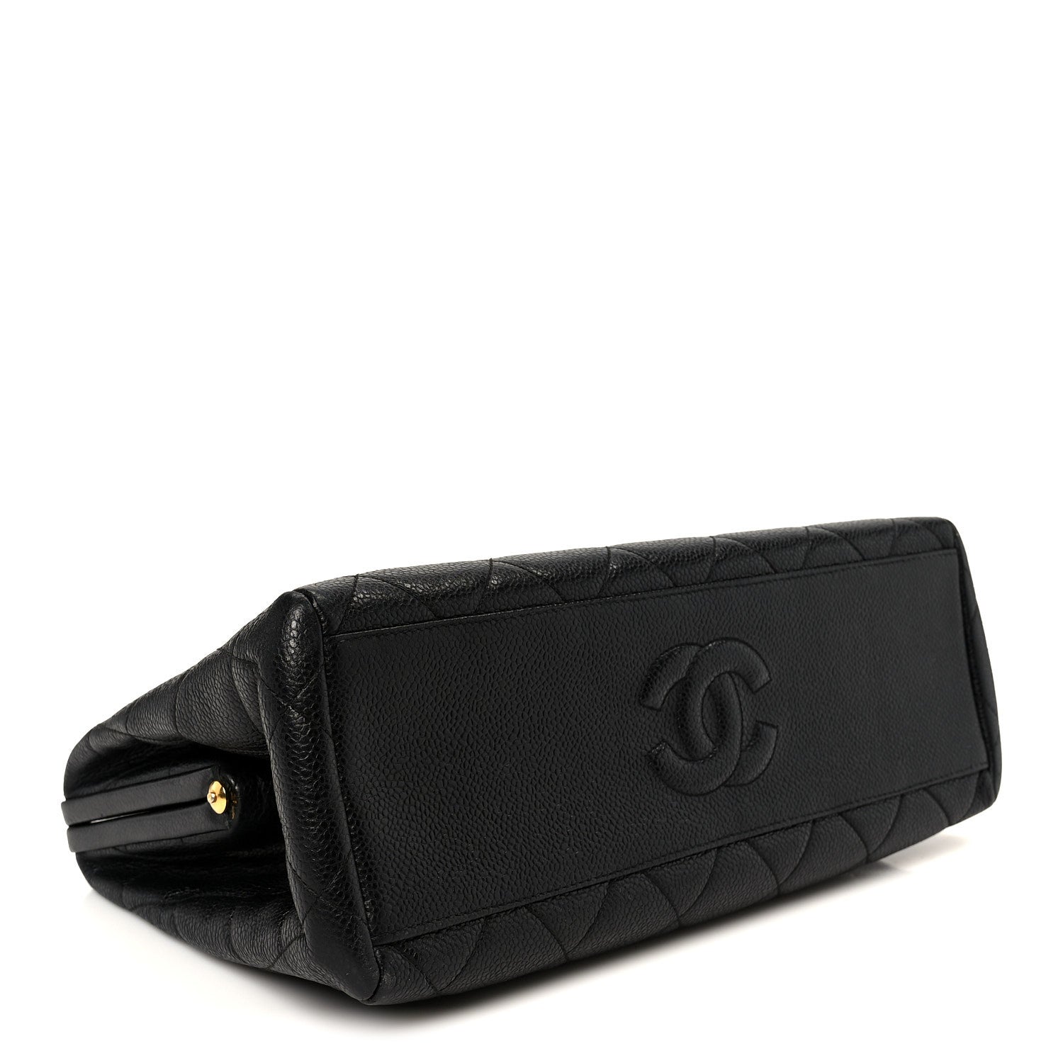 Caviar Quilted Kisslock Shoulder Bag Black