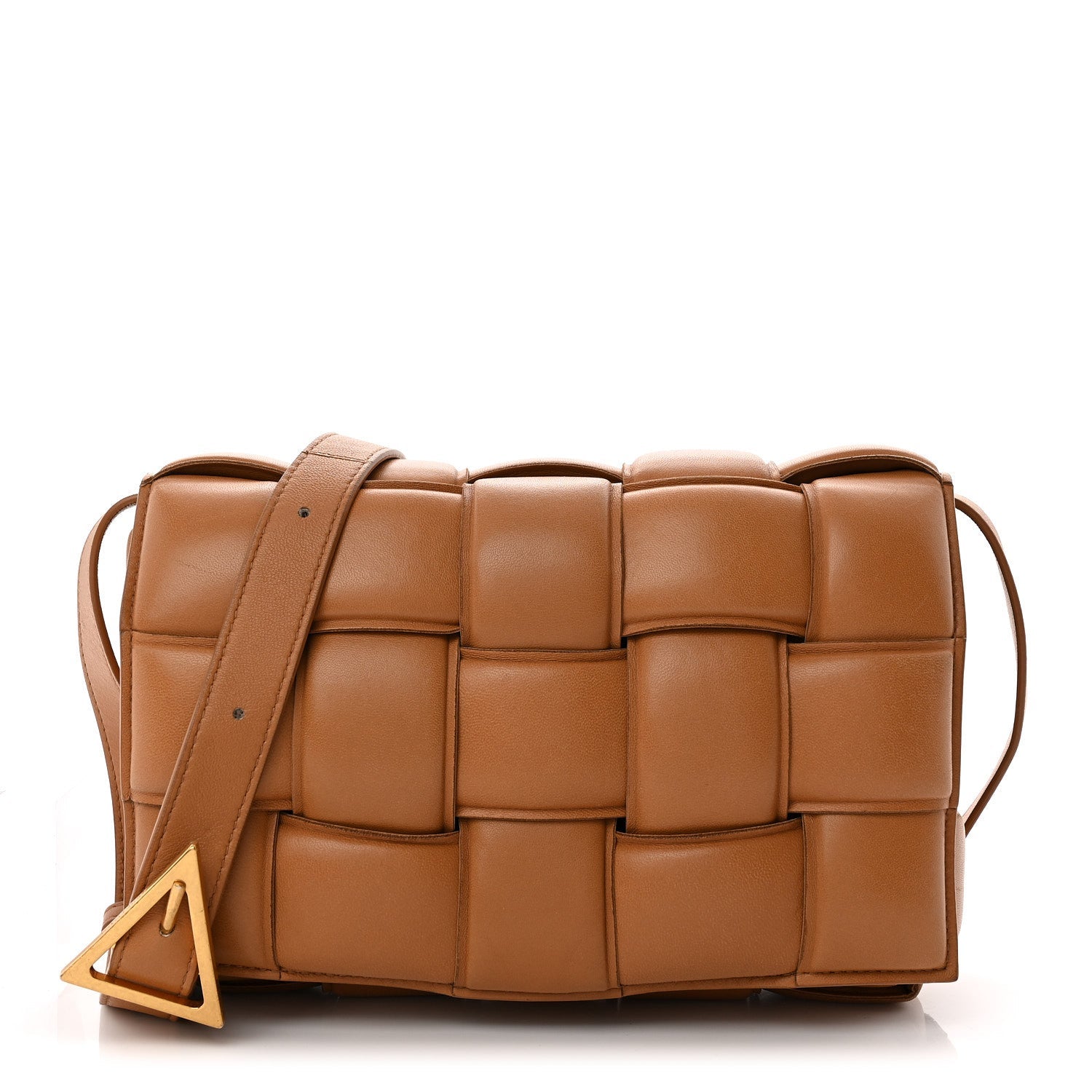 Nappa Maxi Intreccio Padded Cassette Crossbody Bag Caramel