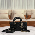 LADY DIOR HORIZONTAL SMALL BAG BLACK LAMBSKIN WITH GOLD HARDWARE