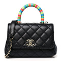 Goatskin Quilted Rainbow Extra Mini Coco Handle Flap Black