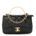 Lambskin Resin Quilted Top Handle Flap Black