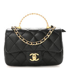Lambskin Resin Quilted Top Handle Flap Black