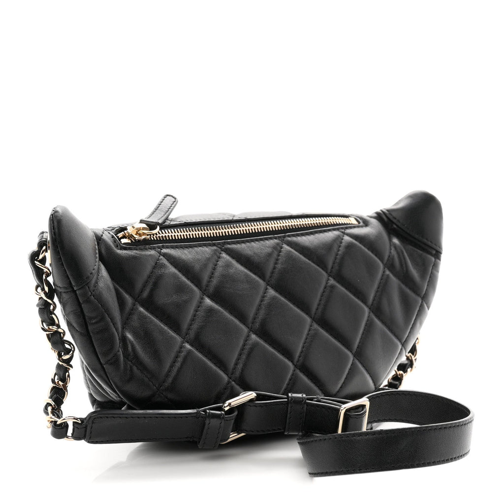 Lambskin Quilted Resin Bi-Color Waist Bag Fanny Pack Black