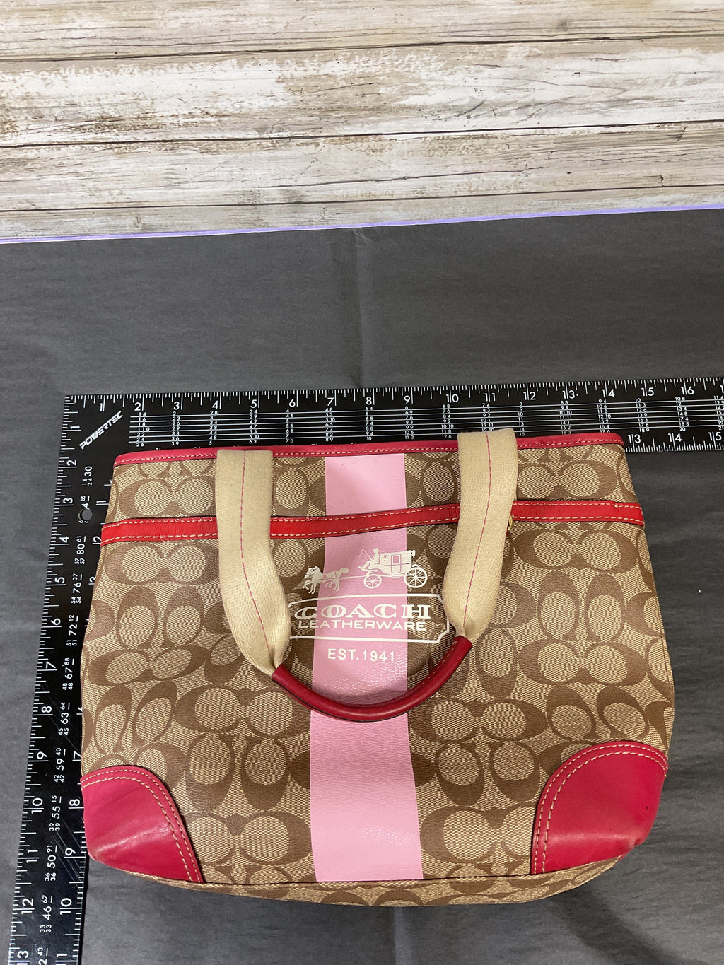Handbag Designer By Coach In Red & Tan, Size:Medium