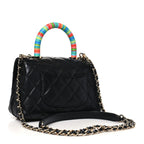 Goatskin Quilted Rainbow Extra Mini Coco Handle Flap Black