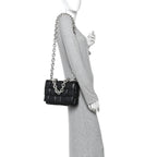 Lambskin Maxi Intreccio Padded Chain Cassette Crossbody Bag Black