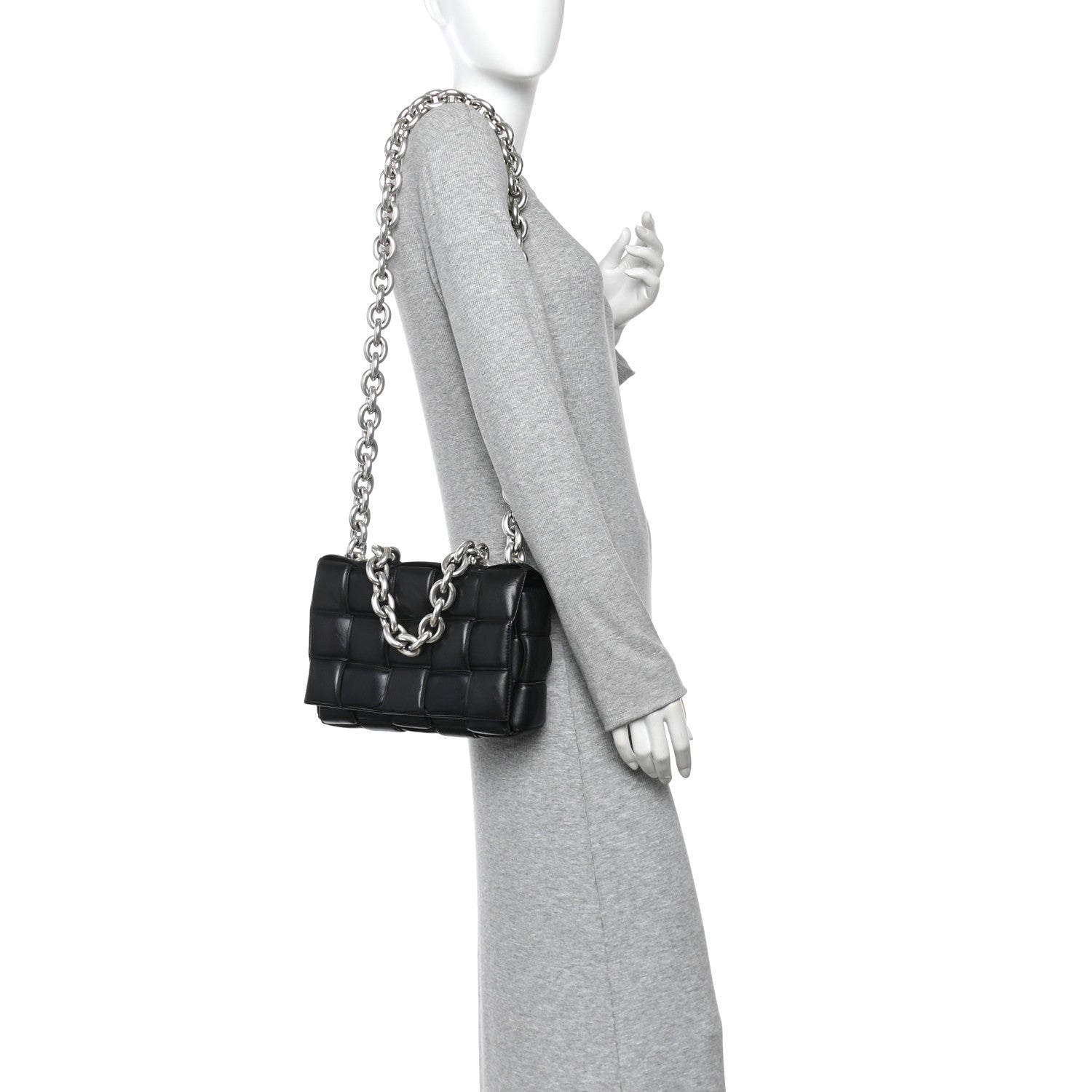 Lambskin Maxi Intreccio Padded Chain Cassette Crossbody Bag Black