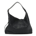 Deerskin Intrecciato Medium Traveler Hobo Black
